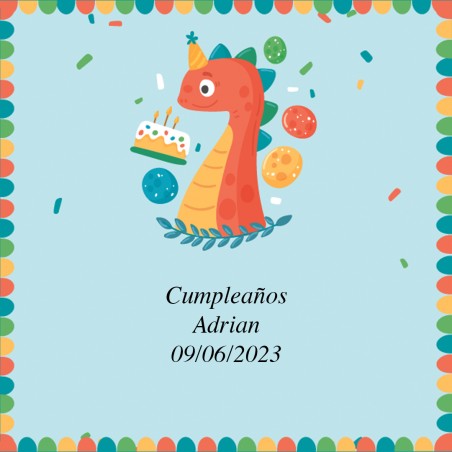 Adesivo de aniversário com desenho de dinossauro 5 x 5 cm