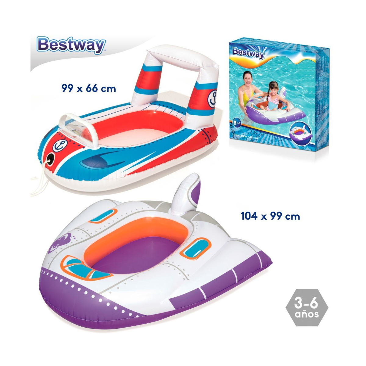 Barco infantil veículos 2 m inflável 104 x 99 cm