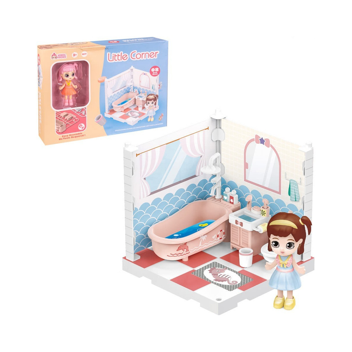 Boneca colecionável little corner móvel de banheiro