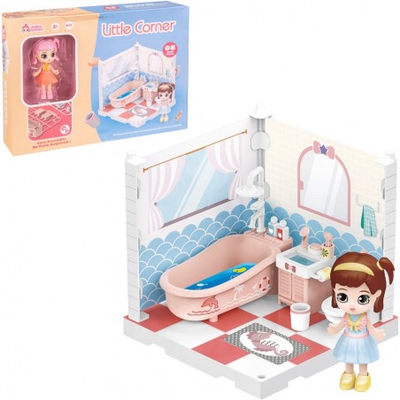 Boneca colecionável little corner móvel de banheiro