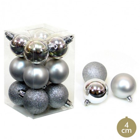 Bola de prata s 12 decoração de natal 4 x 4 x 4 cm