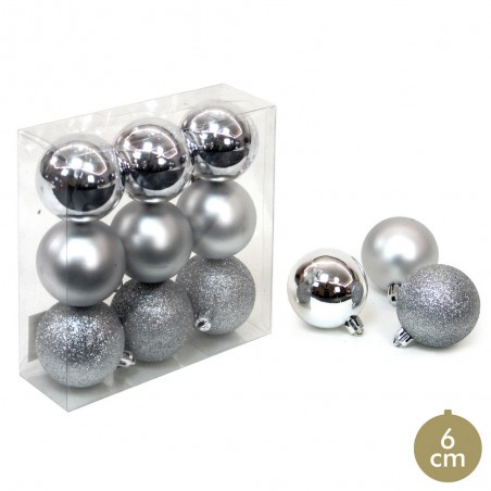 Bola de prata s 9 decoração de natal 6 x 6 x 6 cm