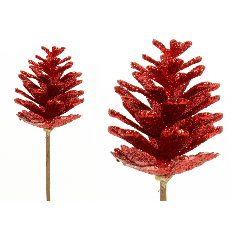 Abacaxi com haste de glitter vermelho 3 50 x 3 50 x 52 cm