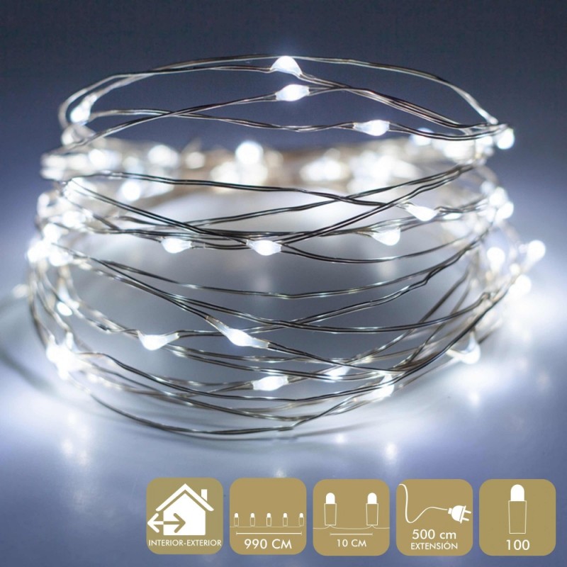 Micro led 100 luzes metal branco