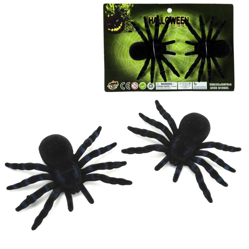 S 2 aranha plástica flocada preta 10 x 7 cm