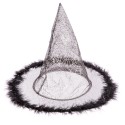 Chapéu de bruxa penas pretas 32 x 32 x 32 50 cm