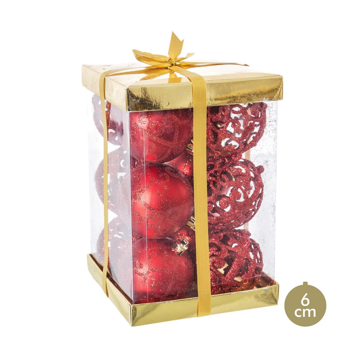 S 12 bolas decoradas em plástico vermelho 6 x 6 x 6 cm