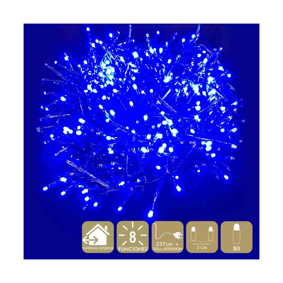80 luzes led 8 funções azuis
