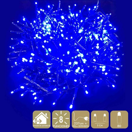 80 luzes led 8 funções azuis