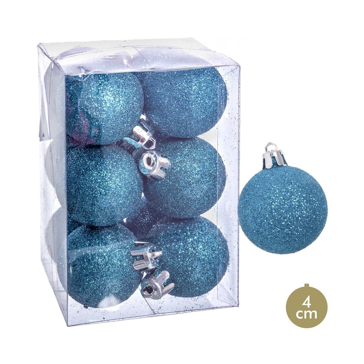 S 12 bolas de purpurina plástico azul 4 x 4 x 4 cm