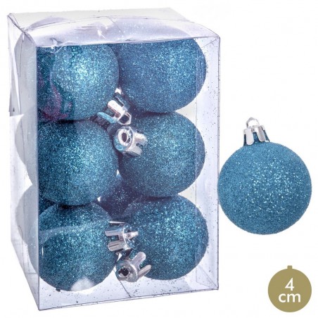 S 12 bolas brilhantes de plástico azul 4 x 4 x 4 cm