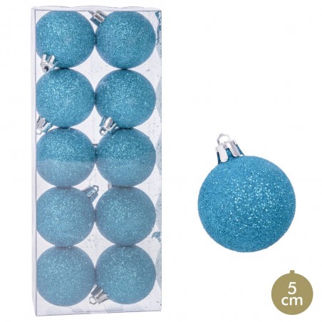 S 10 bolas brilhantes de plástico azul 5 x 5 x 5 cm