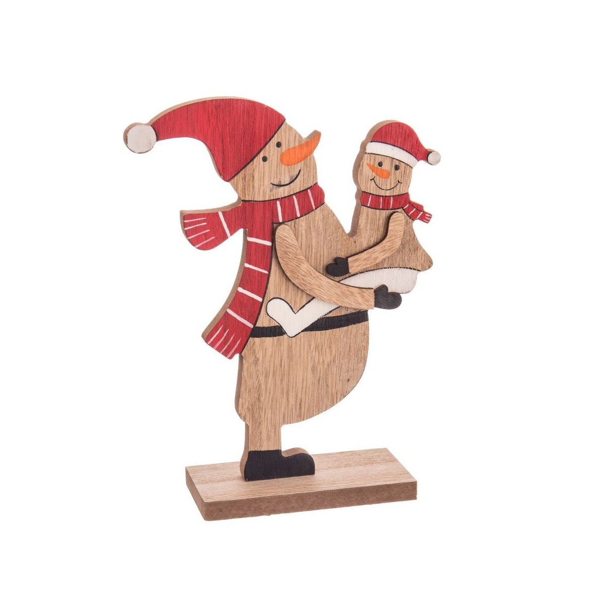Boneco de neve base de madeira 14,50 x 5 x 18,50 cm