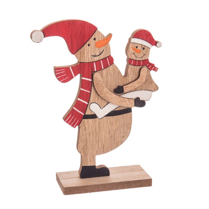 Boneco de neve base de madeira 14,50 x 5 x 18,50 cm