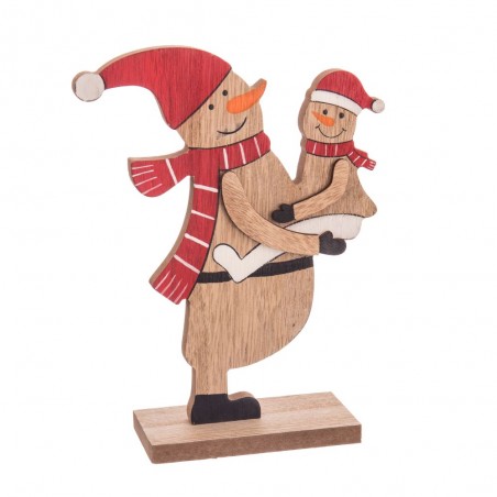 Boneco de neve base de madeira 14,50 x 5 x 18,50 cm