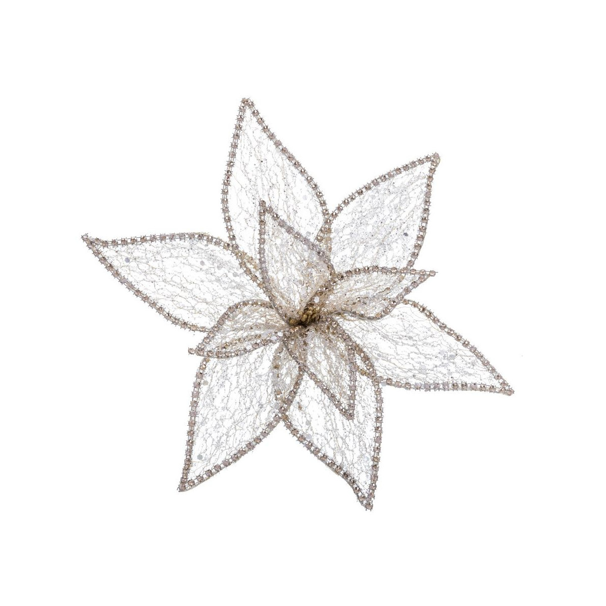 Poinsettia com clipe de organza dourada 25 cm