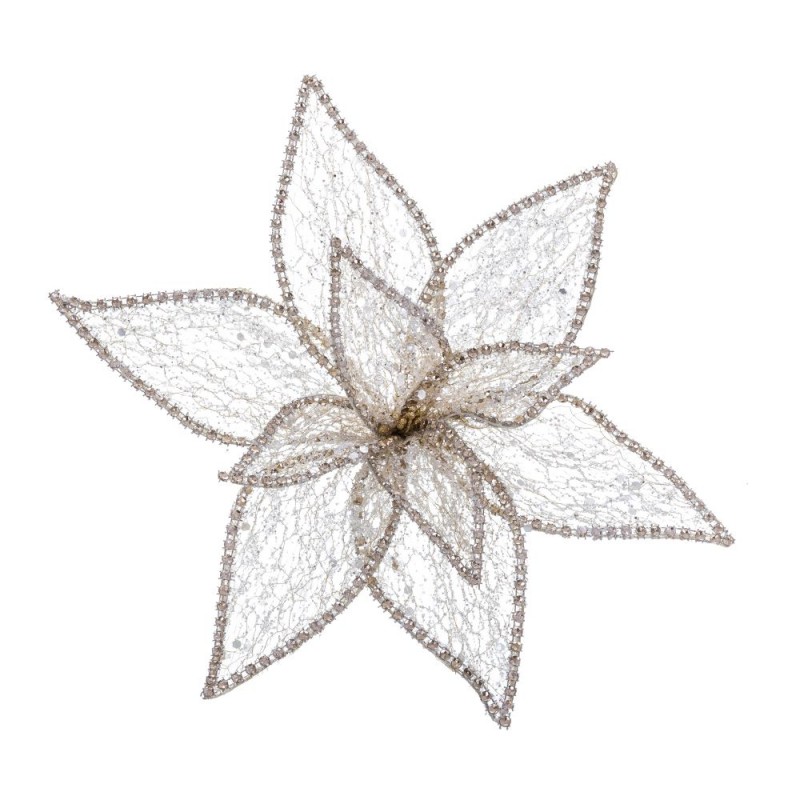 Poinsettia com clipe de organza dourada 25 cm