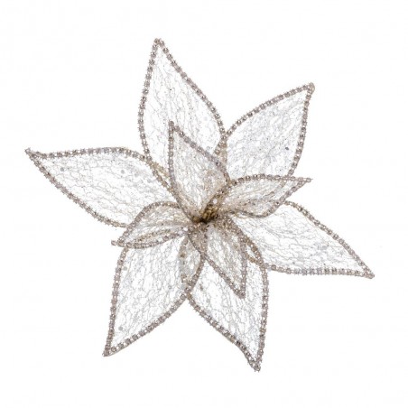 Poinsettia com clipe de organza dourada 25 cm