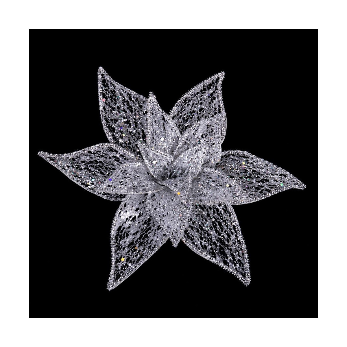 Poinsettia com clipe de organza prata 30 cm