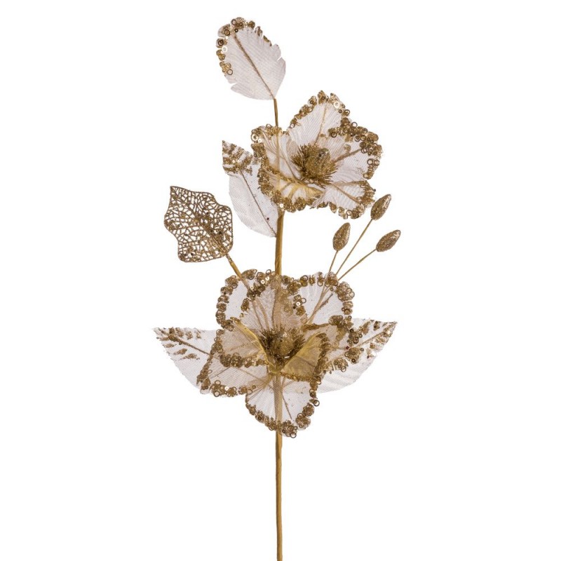 Ramo 2 poinsettia tecido ouro