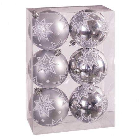 S 6 bolas estrelas prata 8 x 8 x 8 cm