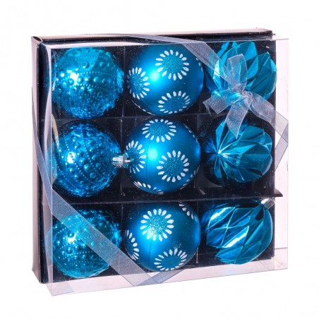 S 9 bolas decoradas em azul 8 x 8 x 6 cm
