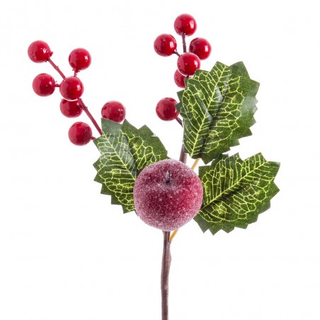 Picareta de azevinho com folhas vermelhas de 21 cm