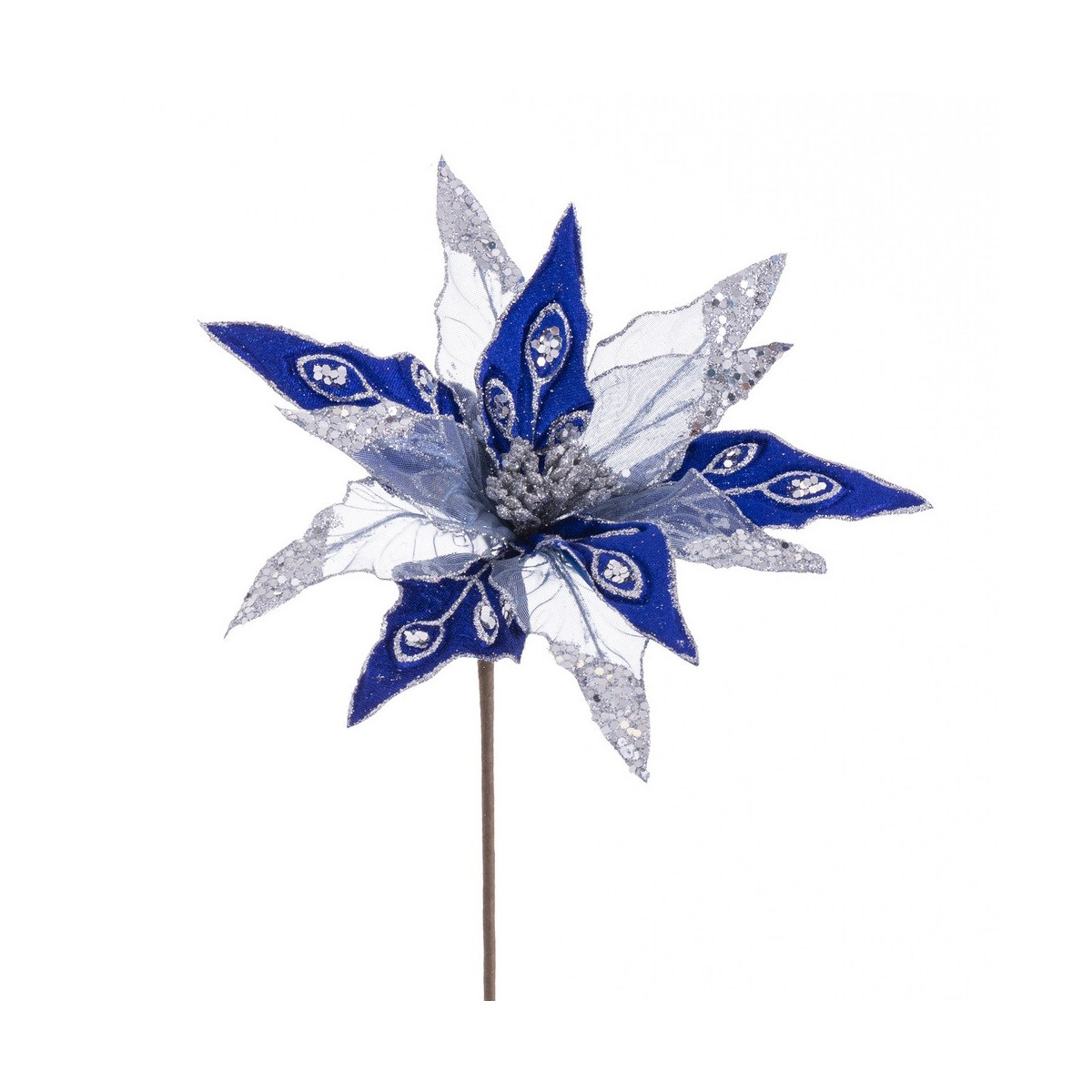 Poinsettia tecido azul prata 55 x 30 cm