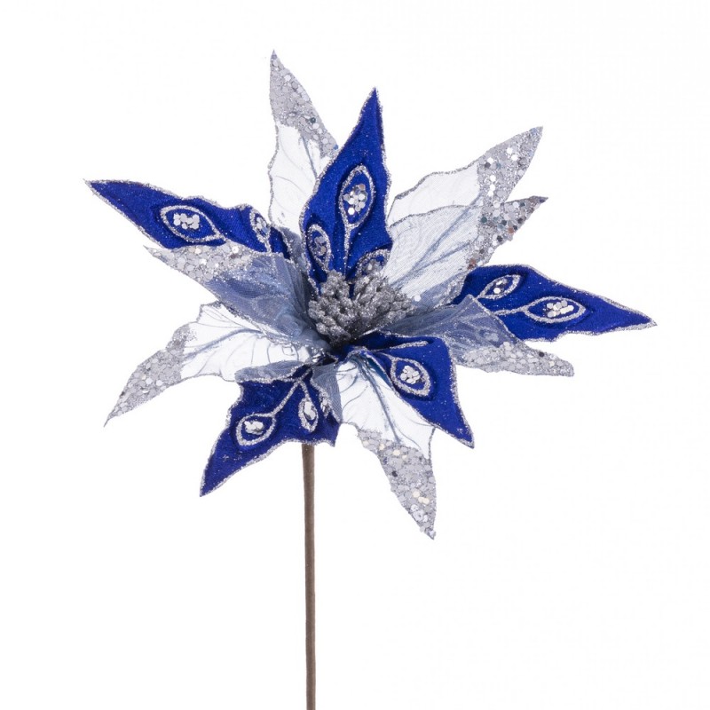 Poinsettia tecido azul prata 55 x 30 cm