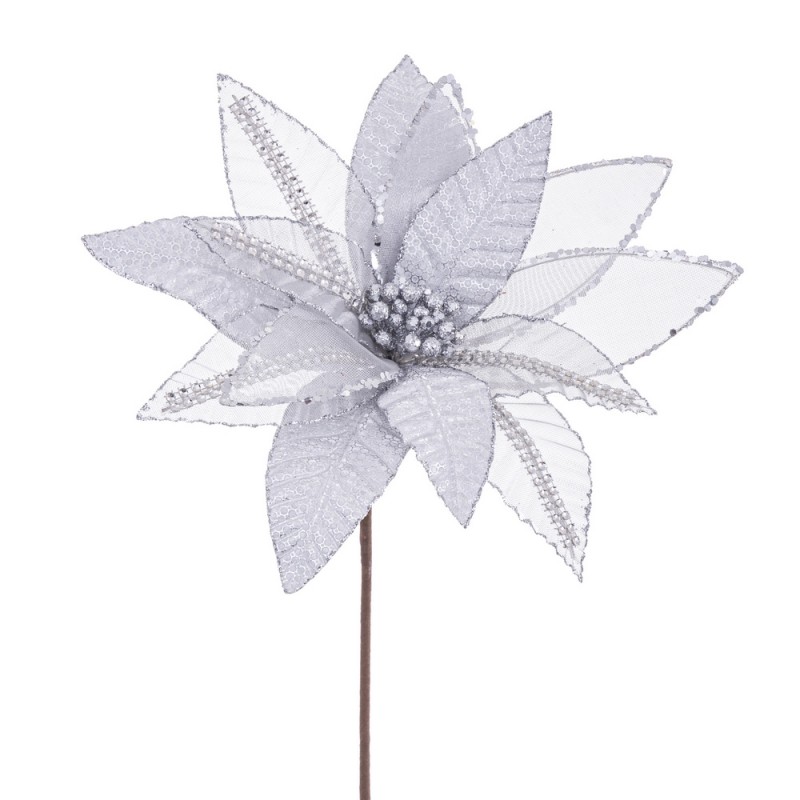 Flor flor-de-natal prata 50 x 28 cm