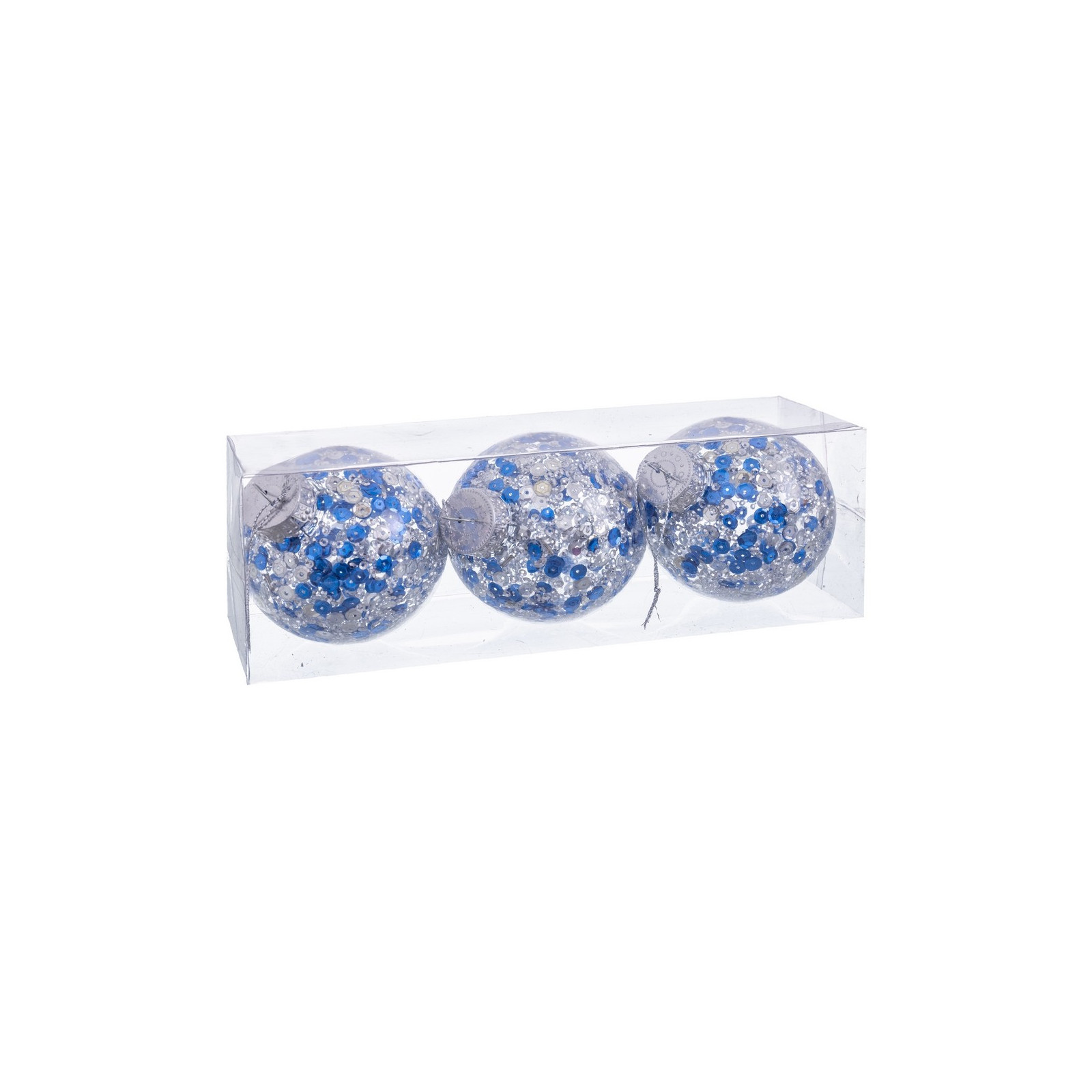S 3 bolas transparentes prata azul 8 x 8 x 8 cm