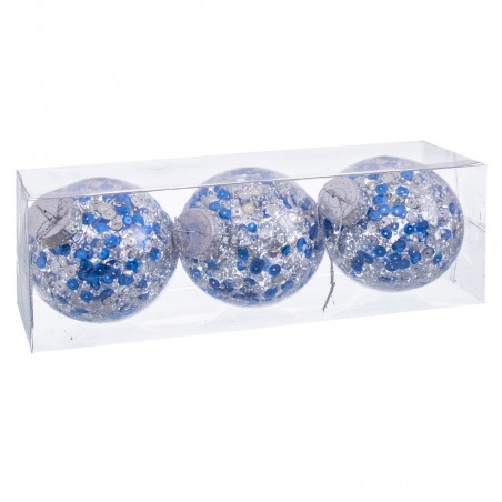 S 3 bolas azuis prateadas transparentes 8 x 8 x 8 cm