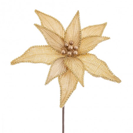 Tecido de flores poinsétia ouro 30 x 65 cm