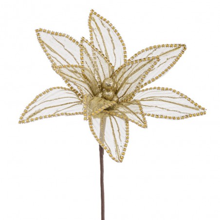 Tecido de flor poinsétia ouro 25 x 65 cm
