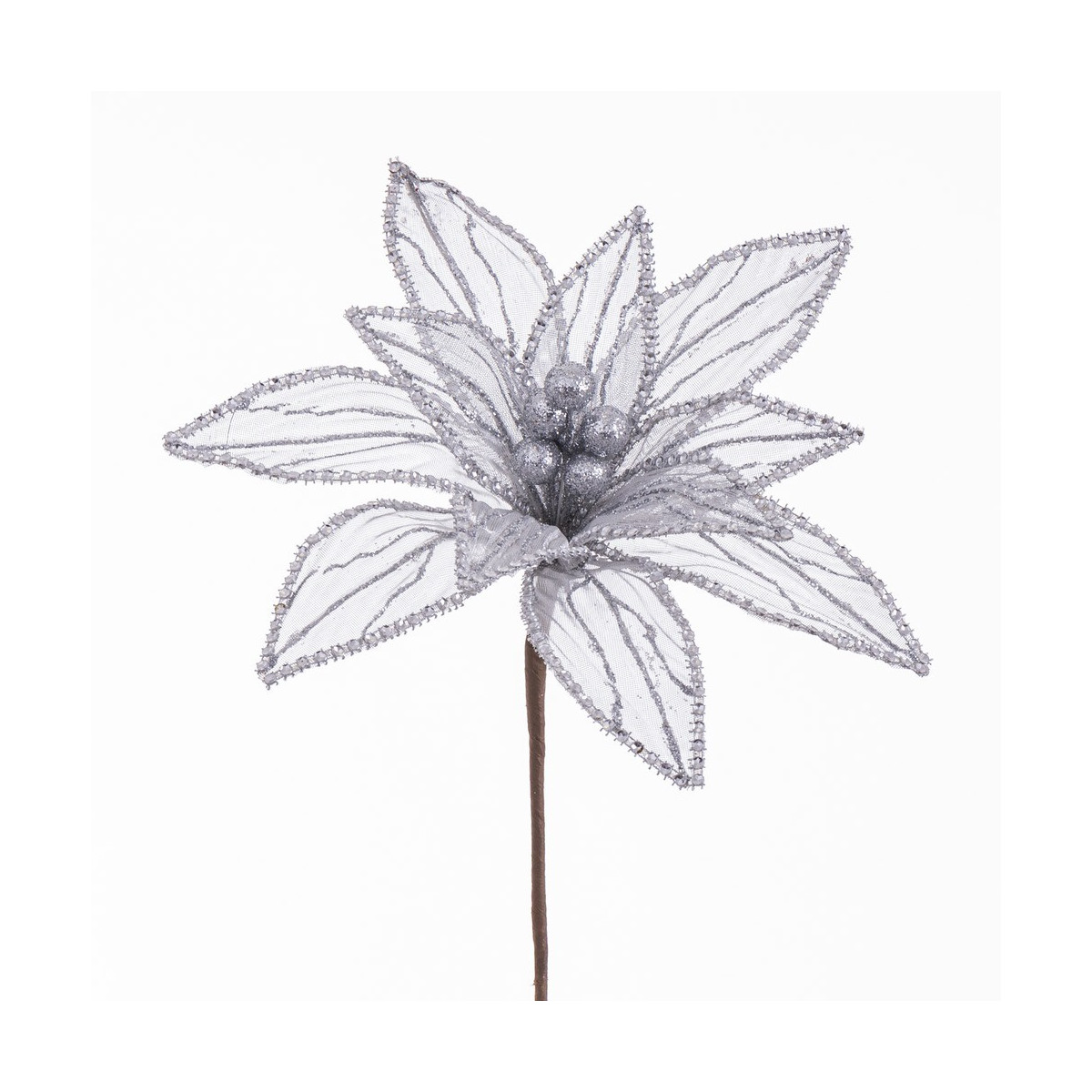 Flor poinsettia tecido prata 25 x 65 cm