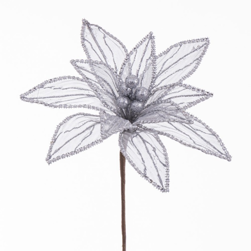 Flor poinsettia tecido prata 25 x 65 cm