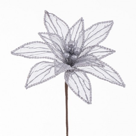 Flor poinsétia tecido prateado 25 x 65 cm