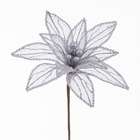 Flor poinsettia tecido prata 25 x 65 cm