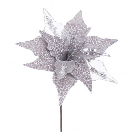 Flor poinsettia tecido prata 25 x 44 cm