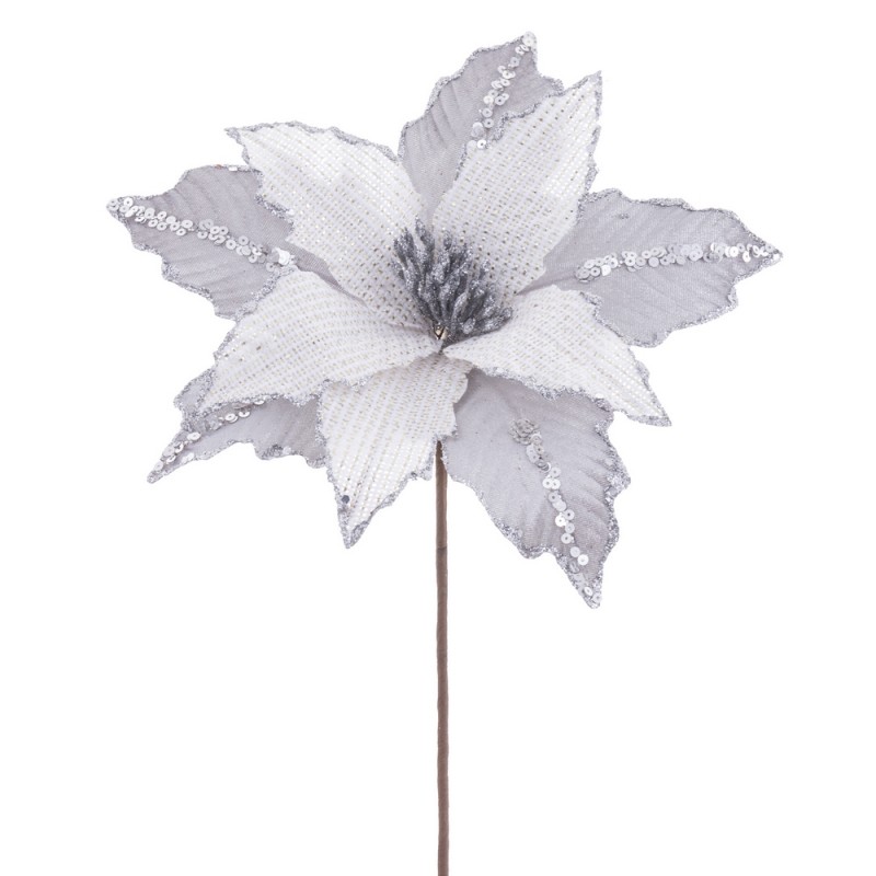 Flor poinsettia tecido prata 28 x 44 cm