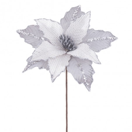 Flor poinsétia tecido prateado 28 x 44 cm