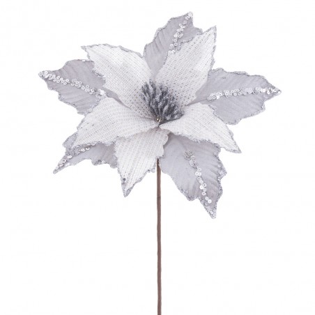 Flor poinsettia tecido prata 28 x 44 cm