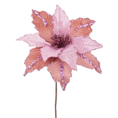 Flor poinsétia tecido rosa 28 x 44 cm