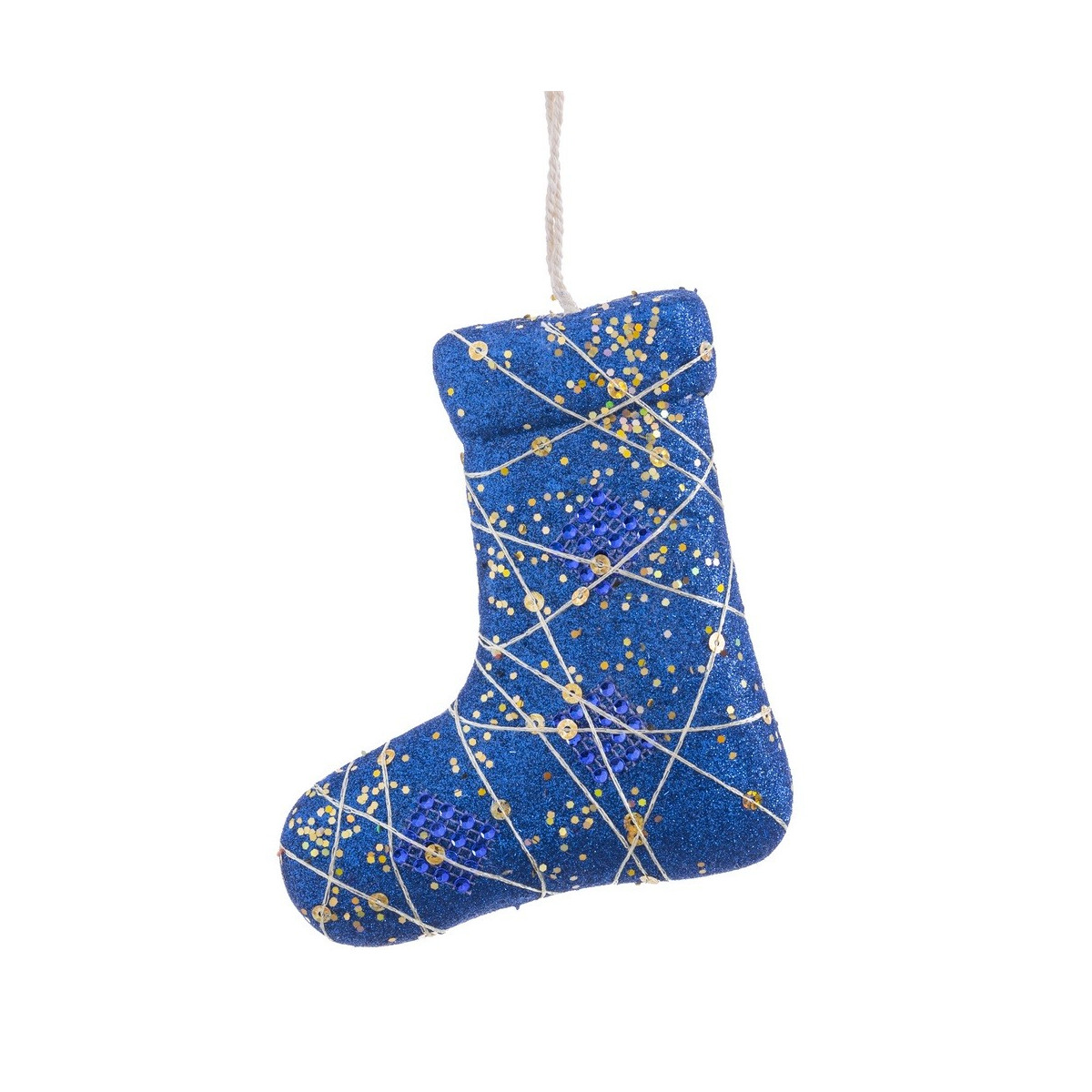 Pingente bota de poliéster azul ouro 13 x 15 cm