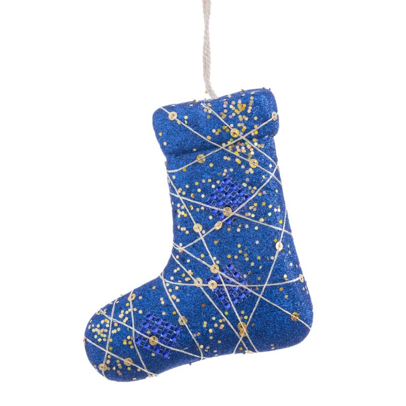 Pingente bota de poliéster azul ouro 13 x 15 cm