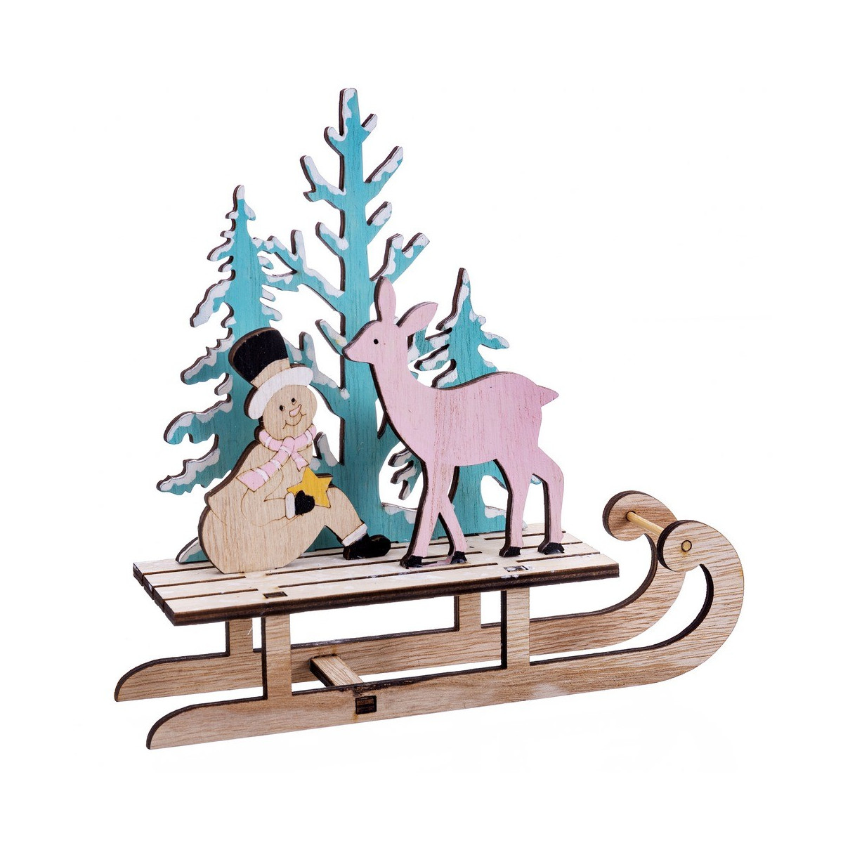 Trenó boneco de neve madeira 19,50 x 5,50 x 18,50 cm