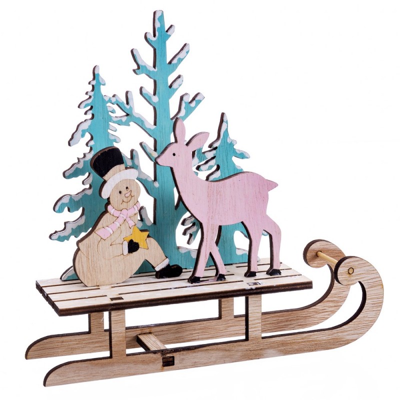 Trenó boneco de neve madeira 19,50 x 5,50 x 18,50 cm