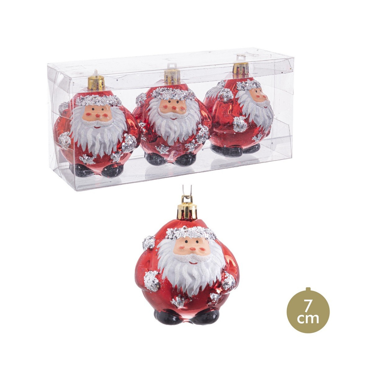 S 3 bolas papai noel vermelho 7 x 7 x 7 cm
