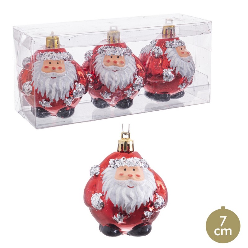 S 3 bolas papai noel vermelho 7 x 7 x 7 cm