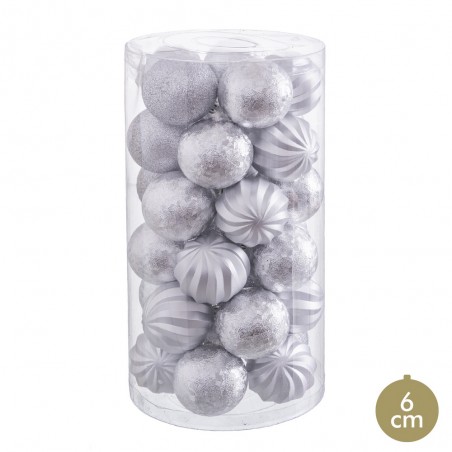 S 30 bolas mate brilho glitter prata 6 x 6 x 6 cm